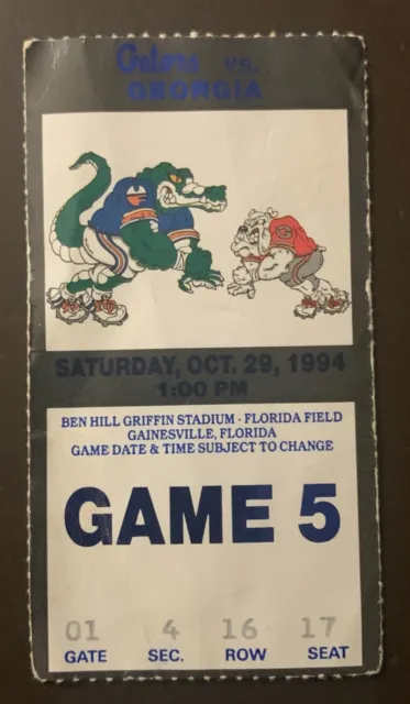 Florida Gators 10/29/1994 ORIGINAL college football ticket vs Georgia Bulldogs