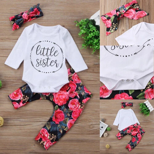 Abbigliamento neonata bambina tuta floreale top pantaloni fascia set abiti