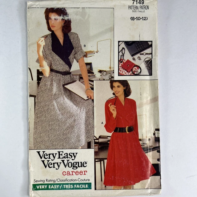 VOGUE 7149 FOLD Loose Bodice Dress V Gathered Skirt Ladies New Uncut ...
