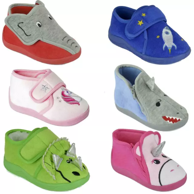 Kids Novelty Slippers Dino/Zebra/Unicorn/Shark Sizes 4-10 Girls/Boys Toddlers