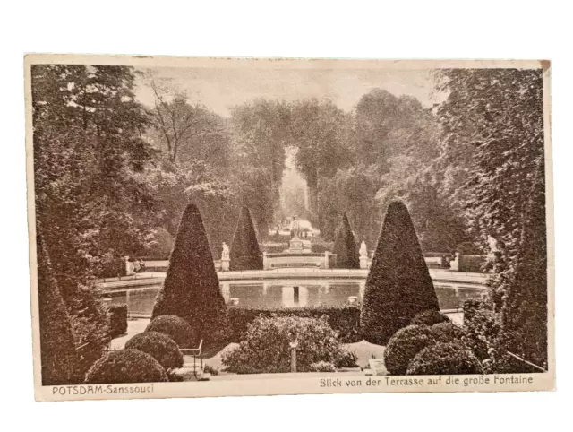 Ansichtskarte, Potsdam, Schloss Sanssouci, Terrasse mit gr. Fontaine,  gel 1932