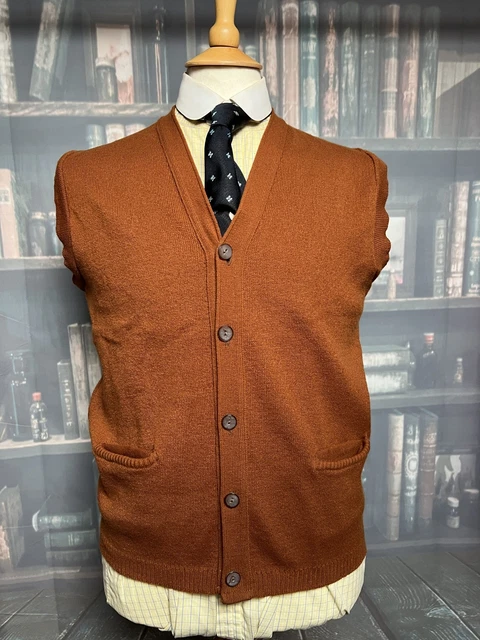 "Gilet/gilet vintage senape lavorato a maglia lana 40"/102 cm petto (FLW3)