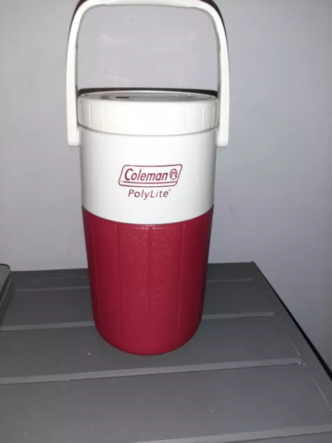 Vintage Coleman Polylite 1/2 Gallon Water Cooler Jug 5590 Red White 1987 Thermos