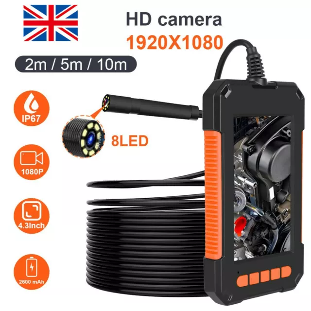 4.3” HD Industrial Endoscope Inspection Borescope Snake Camera 8 LED Light