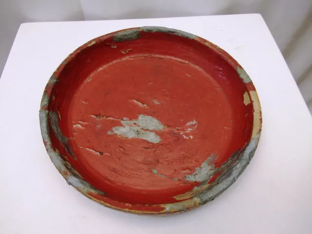 Antique Burmese Lacquerware Old Lacquer Plate Tray Round Red Wooden Rare Old "11 2