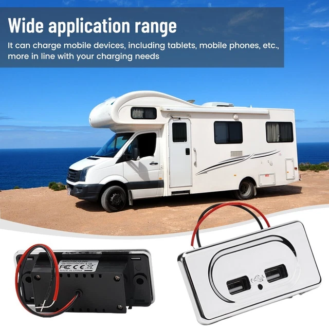 Module Double Prise USB 12V/24V Pour Camping-car, Voiture, Bateau - 2 Ports 5V 2.1A - Housse étanche Incluse