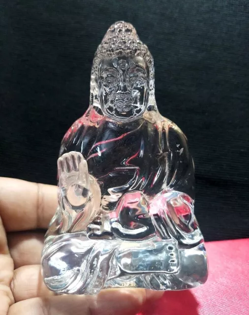Crystal Buddha 3" Statue Buddhism Seated Sculpture Carved Figurine + Case