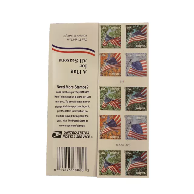 US A Flag for All Seasons Booklet Pane of 10 Forever Stamps Scott# 4785f (MNH)