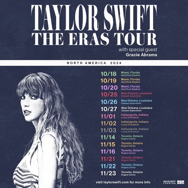 4 TAYLOR SWIFT Eras Tour tickets W/ Gracie Abrams Indianapolis IN. 11/2