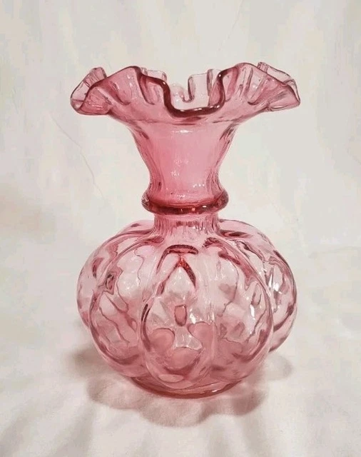 FENTON CRANBERRY VASE Coin Dot Vintage Ruffle Top Crimped No
