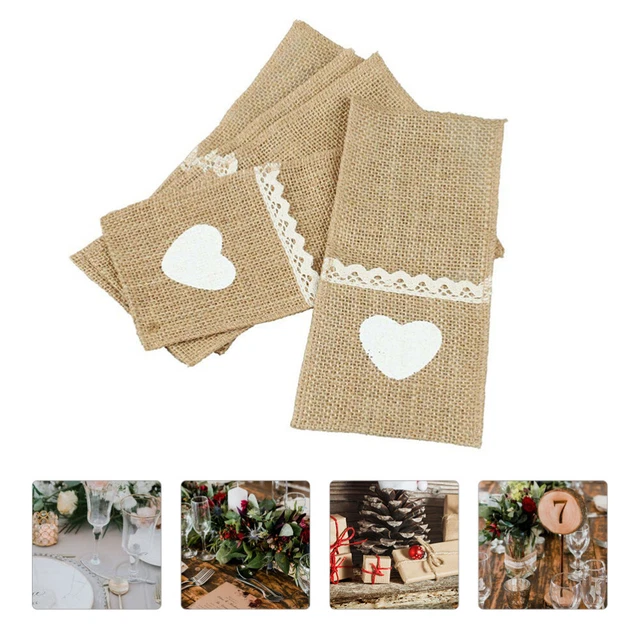 Bolsa de cubiertos decoración navideña soporte para utensilios navideños beige lino