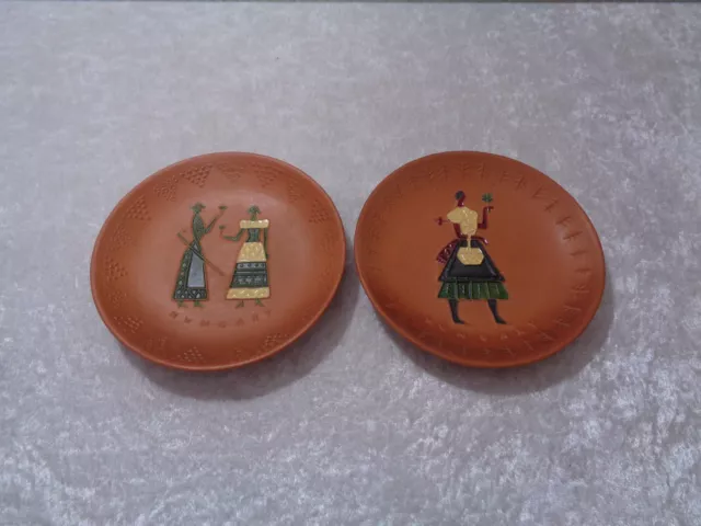 2 X Hongrie Artiste Figurines Design Assiette Murale Vintage Um 1950/60 Main