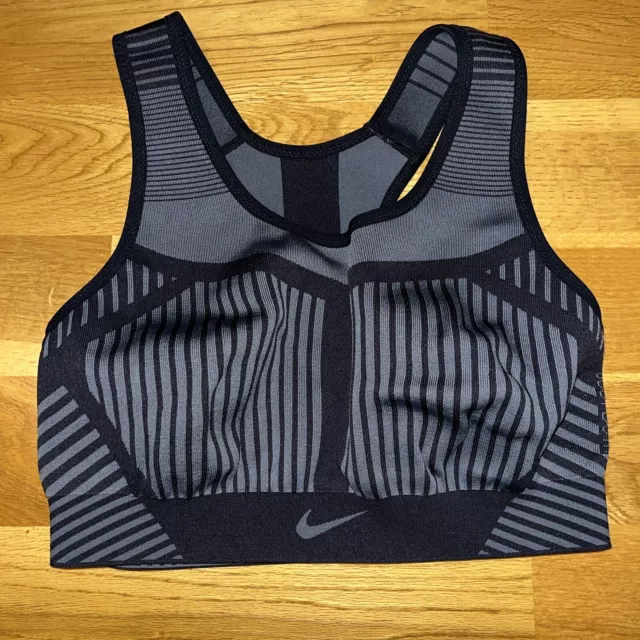 Nike Fenom Flyknit Sports Bra Womens Size L Black Gray High