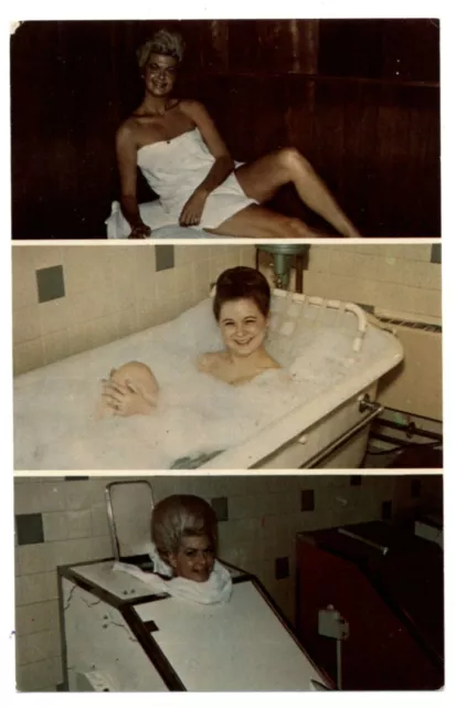 Hot Springs Arkansas Villages' Hotel semi nude bath spa 1950s vintage postcard
