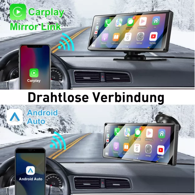 Telecamera retromarcia Carplay Android Auto AHD Radio Wireless Con Monitor Portatile 10,3 2