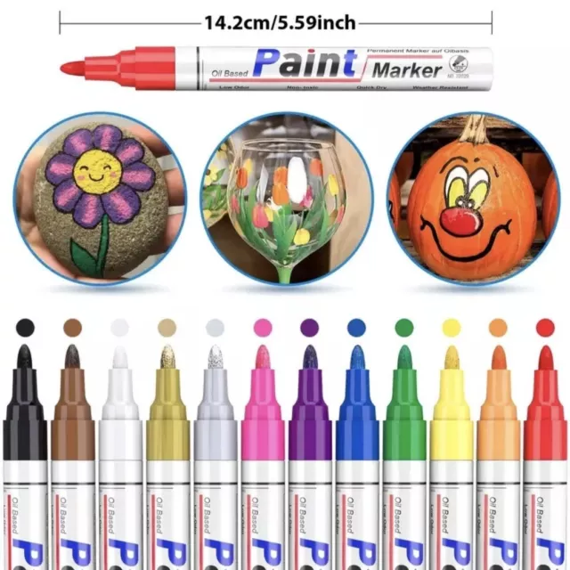 Paint Marker Oil Based Permanent Pens Rock Glass Mugs DIY Craft Painting 12 Pack