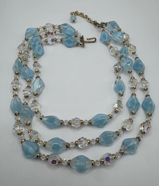 Collier Haute Couture Ancien - Pâte De Verre Bleue Turquoise - Louis Rousselet Années 1950
