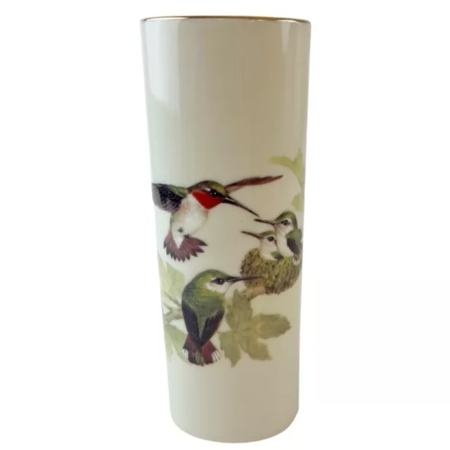 Vintage Otagiri Bud Vase Hummingbird Bird Nest Babies Japan Gibson Cream Oval 6"
