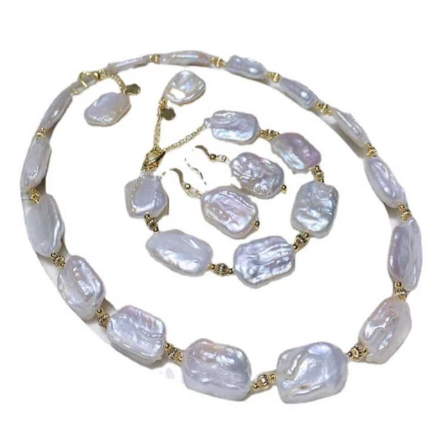 White Baroque Freshwater Pearl Earrings Pendant Bracelet set Ear stud CARNIVAL