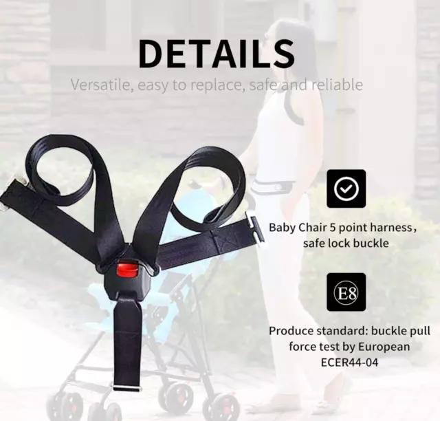 Universal Baby Highchair Stroller Pushchair 5pt 5 Point Safety Harness with Lock