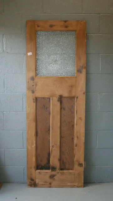 Door Pine 1930s  3 Panel Part Glazed Wooden 26 3/4" x 77 1/4"   Ref 128A