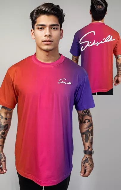 SikSilk Men's Oversized Fit Script Fade T-Shirt Tee Pink Purple
