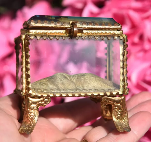 Vintage French Ormolu Trinket Casket/Box, Gilt Sawtooth & Pictorial Avignon Lid