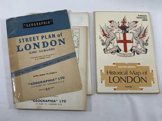 Bartholomews Historical Map Of London Cloth + Geographia LONDON Street Plan