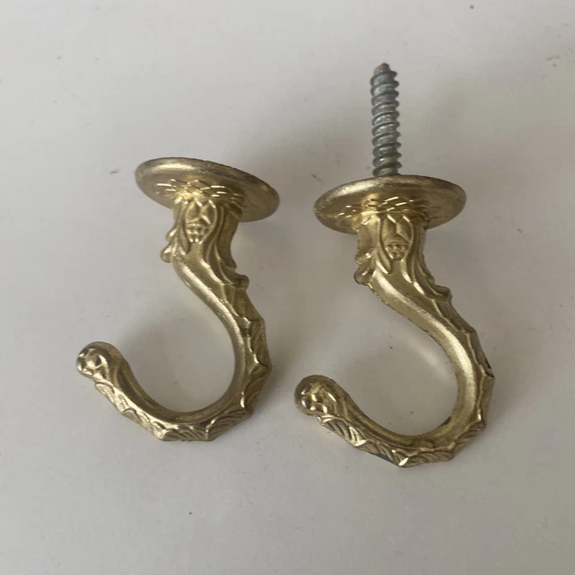Lot of 2 Metal Gold Ornate Hooks Large Reclaimed Made In Japan Ceiling Plant