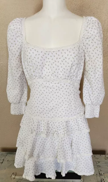 Lulus Lasting Bliss White Floral Print Square Neck Mini Dress Sz. M