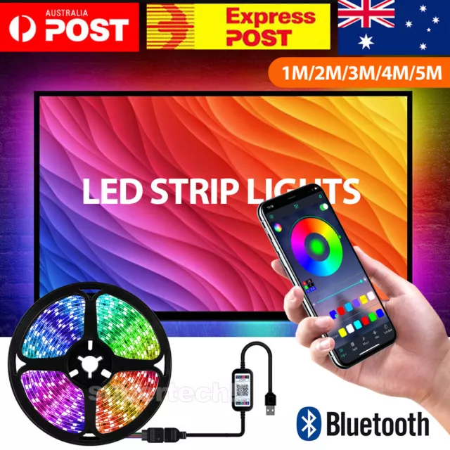 5V Bluetooth USB RGB LED Strip Lights IP65 Waterproof 5050 5M 300 LEDs AU Stock