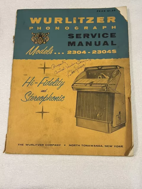 Vintage Wurlitzer Phonograph Service Manual Models 2304-2304S