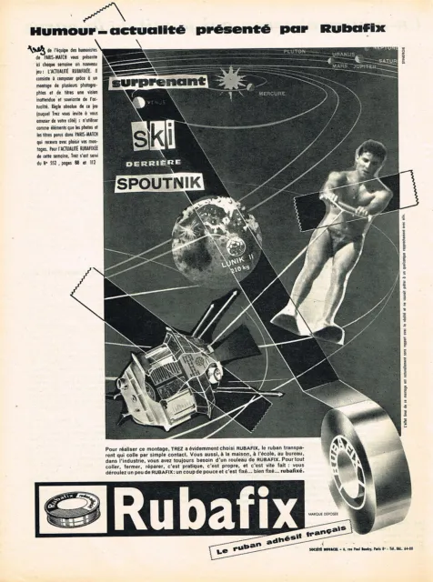 PUBLICITE ADVERTISING 0314   1959   RUBAFIX  adhésif  SKI  derrière Spoutnik