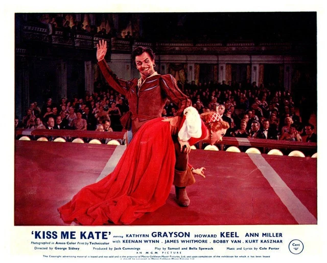 Kiss Me Kate Original Lobby Card Howard Keel spanking Kathyrn Grayson on stage