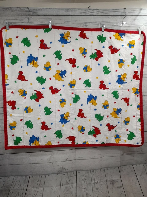 Vtg Dinosaurs Cotton Reversible Baby Blanket Paws Sz 44x35 Colorful