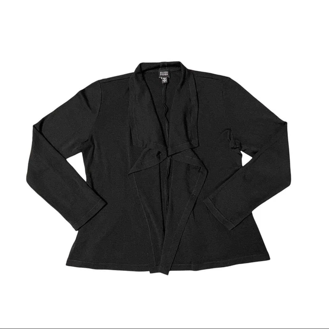 EILEEN FISHER 100% Wool Waterfall Cardigan Black Women’s Size S