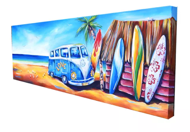 DEBORAH BROUGHTON ART Original Acrylic New Kombi Surfboards Shack Beach Painting