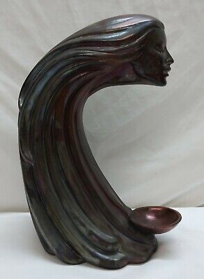 80s Art Deco Revival Statue Haeger? Woman in the Wind Flowing Hair Candleholder