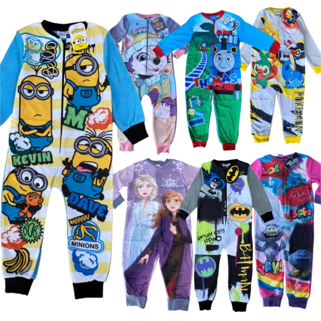 Boys Girls Character All In One Pyjamas PJs Jumpsuit Playsuit Kids Baby Romper