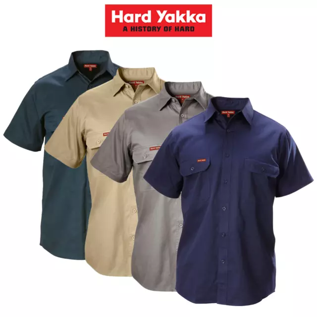 Mens Hard Yakka Cotton Drill Work Shirt Button Short Sleeve Workwear Top Y07510