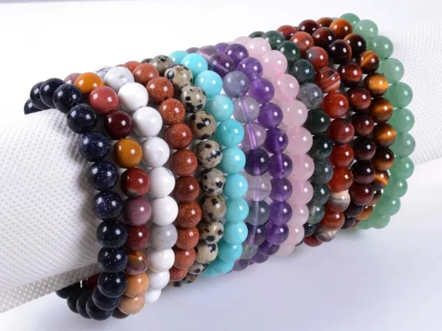 Handmade Natural Gemstone Round Beads Stretch Bracelet 6mm 8mm 10mm 12mm