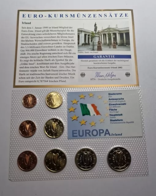 1 Cent - 2 Euro 2002 Excellent Condition Coins Set Ireland 🇮🇪