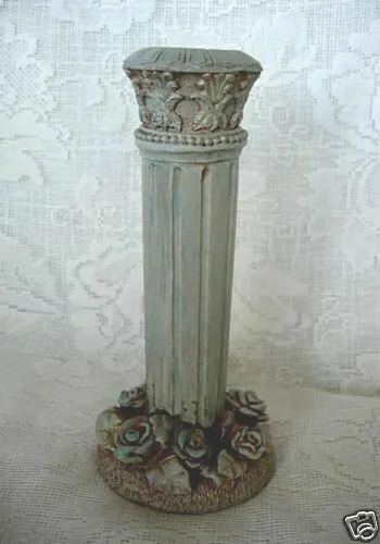 Vintage Collectible Sage Green w/Roses Candlestick/Candle Holder - Estate Item
