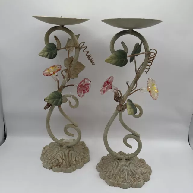 Candle Holder With Glass Flowers Talk Ceramic Base