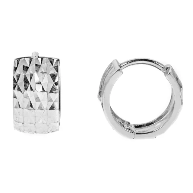 14K GOLD WHITE Shiny Diamond-Cut 6 mm Wide Huggie Hoop Earrings $187.48 ...