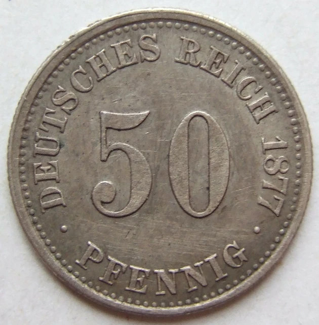 Moneta Reich Tedesco Impero 50 Pfennig 1877 H IN Very fine / Extremely