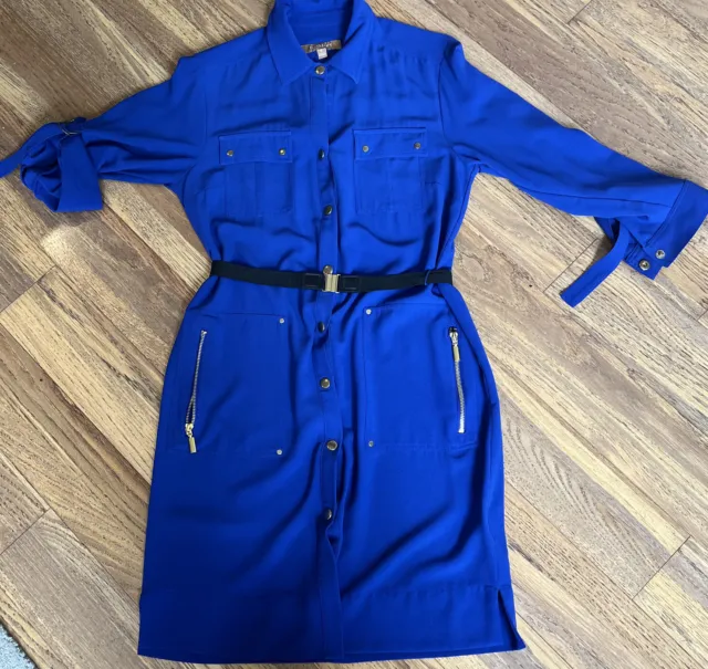 Ellen Tracy Womens Royal Blue Belted Dress Size Small