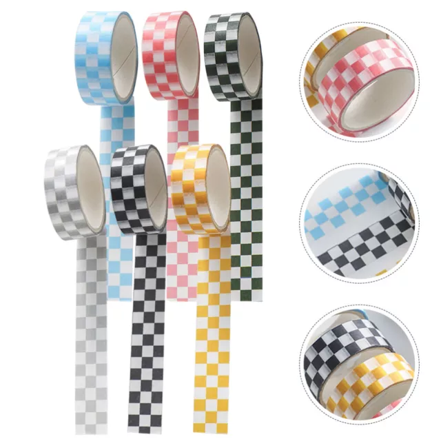 6 Washi Tape Rolls - Grid Print Masking Tapes for DIY Projects