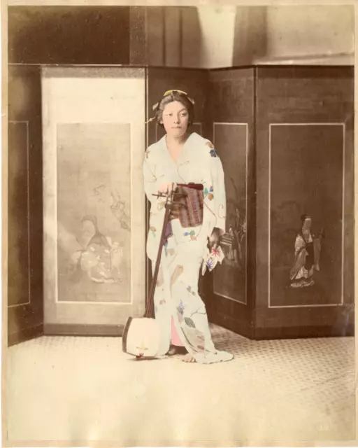 Japon, Japanese Geisha  Vintage albumen print, Japan Tirage albuminé aquar