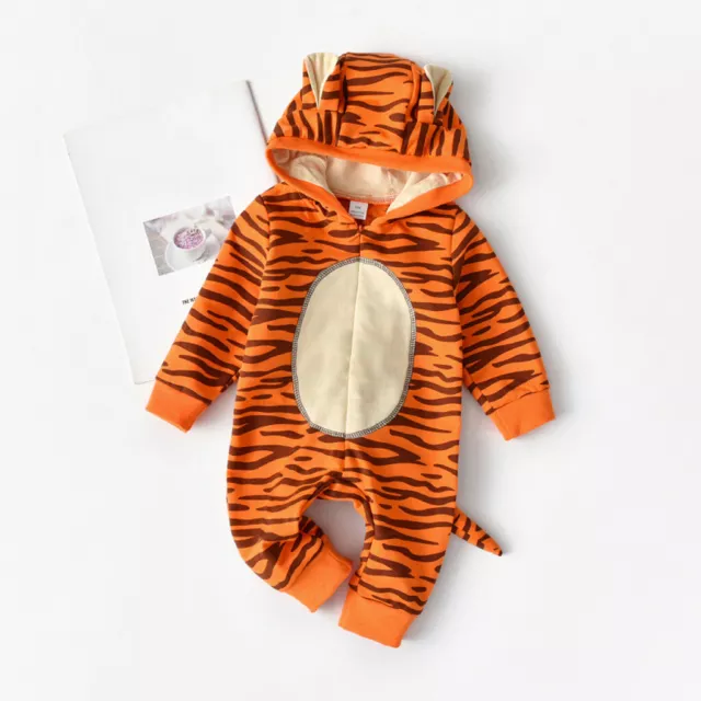 Newborn Infant Kids Baby Girls Boys Cartoon Tiger Hooded Rompers Jumpsuit Outfit